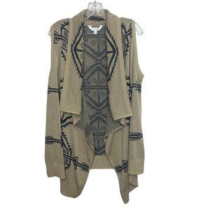Charming Charlie Aztec Print Open Front Sweater Vest Cardigan Womens Large Beige